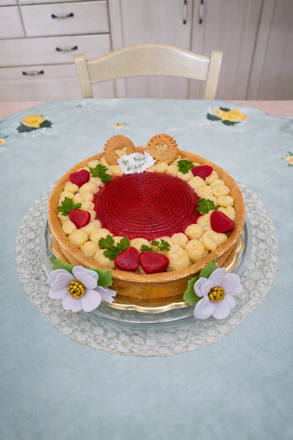 Custom love cake with red decorations